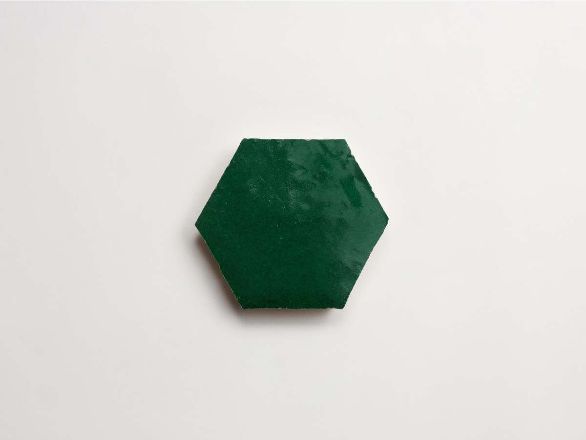 Zellige tile green secret lagoon hexagon.