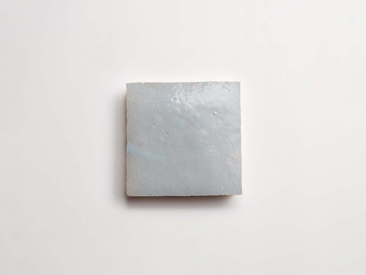 Zellige tiles shattered pearl blue 4" square.
