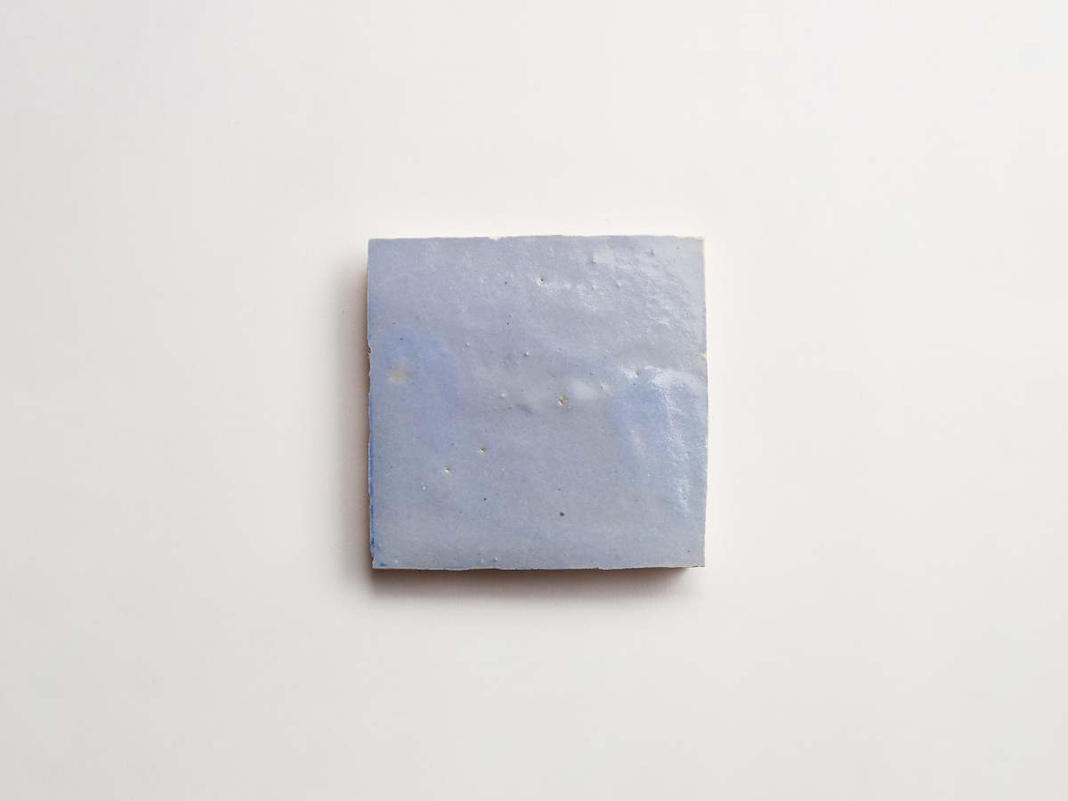 Zellige tiles sky bloom soft blue 4" square.