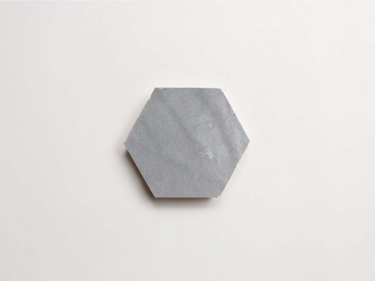 Zellige tile grey tarnished silver hexagon.