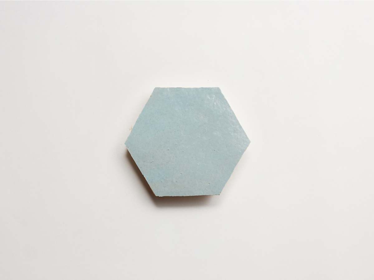 Soft green zellige tile tea ceremony hexagon.
