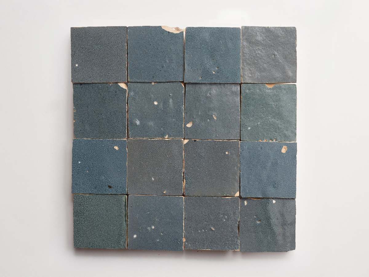 Zellige tiles tempered steel grey 2" square.