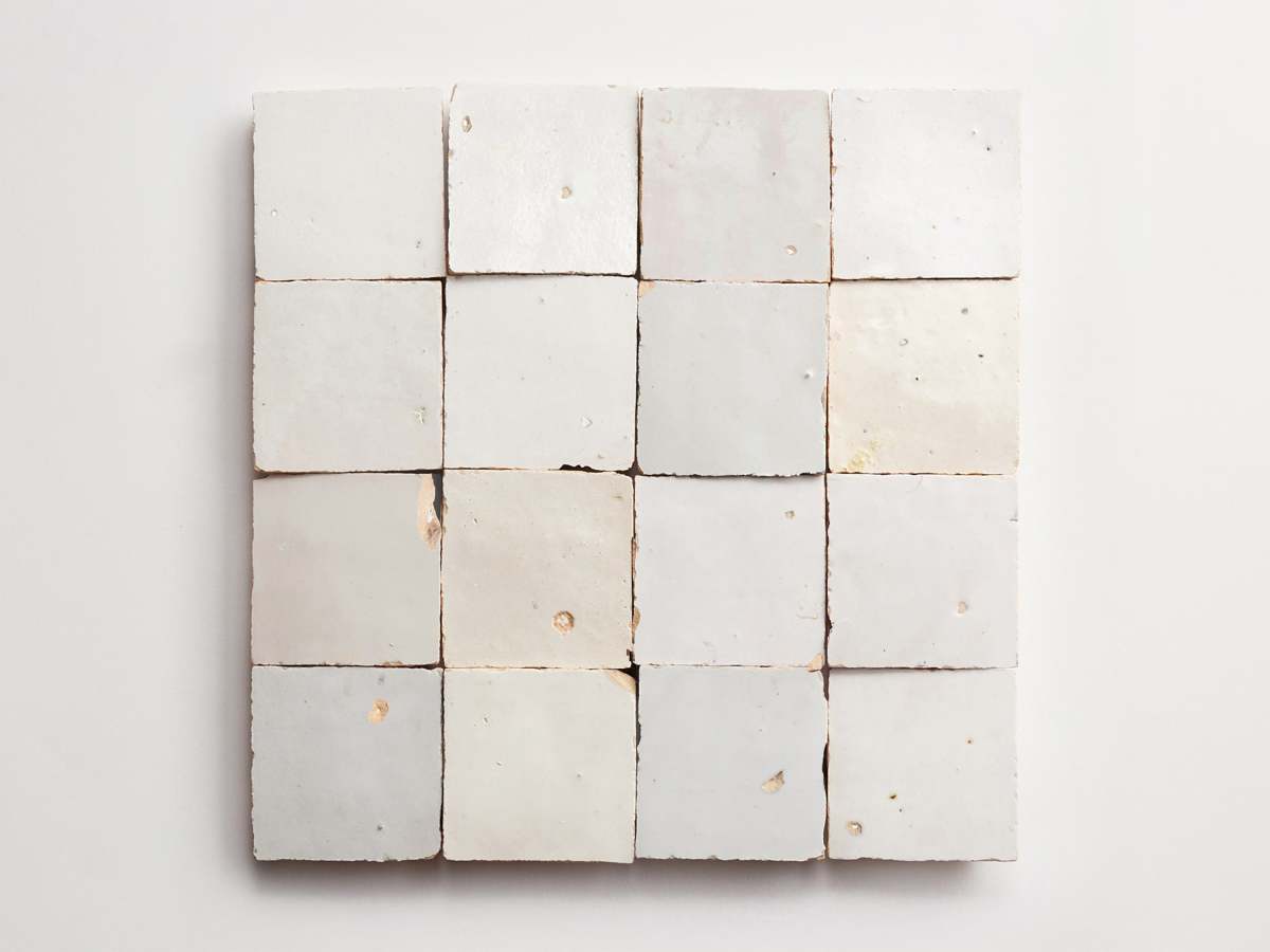 Zellige tiles moroccan weathered white 2" square.