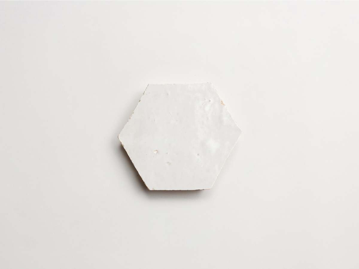 White zellige tile weathered white hexagon.
