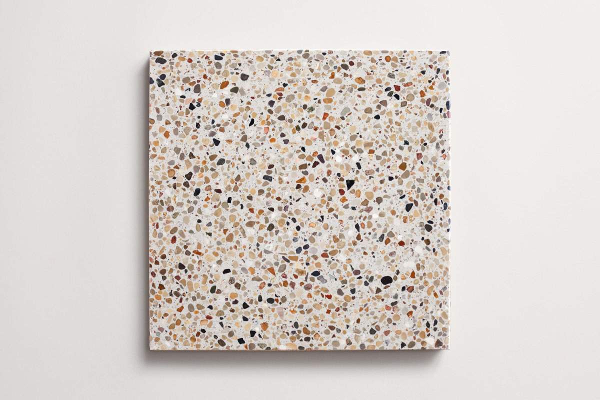 Tile forage terrazzo cement white square 12x12.