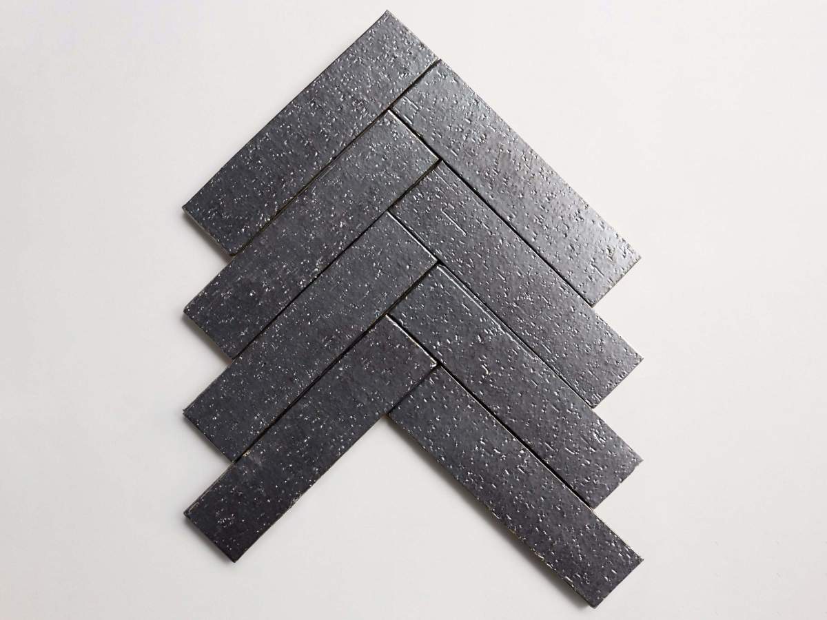 Modern farmhouse glazed brick subway gunmetal matte tile.