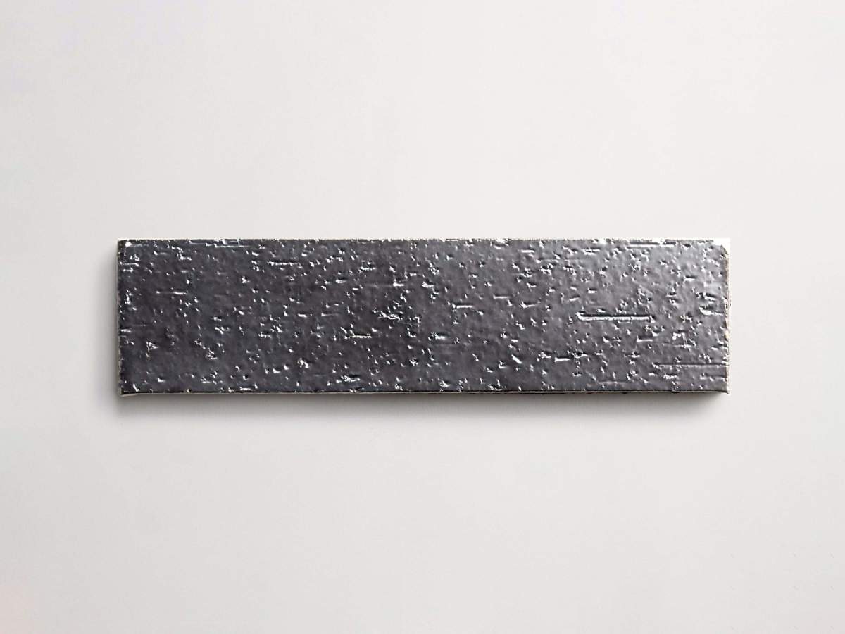 Modern farmhouse glazed brick subway gunmetal matte tile.