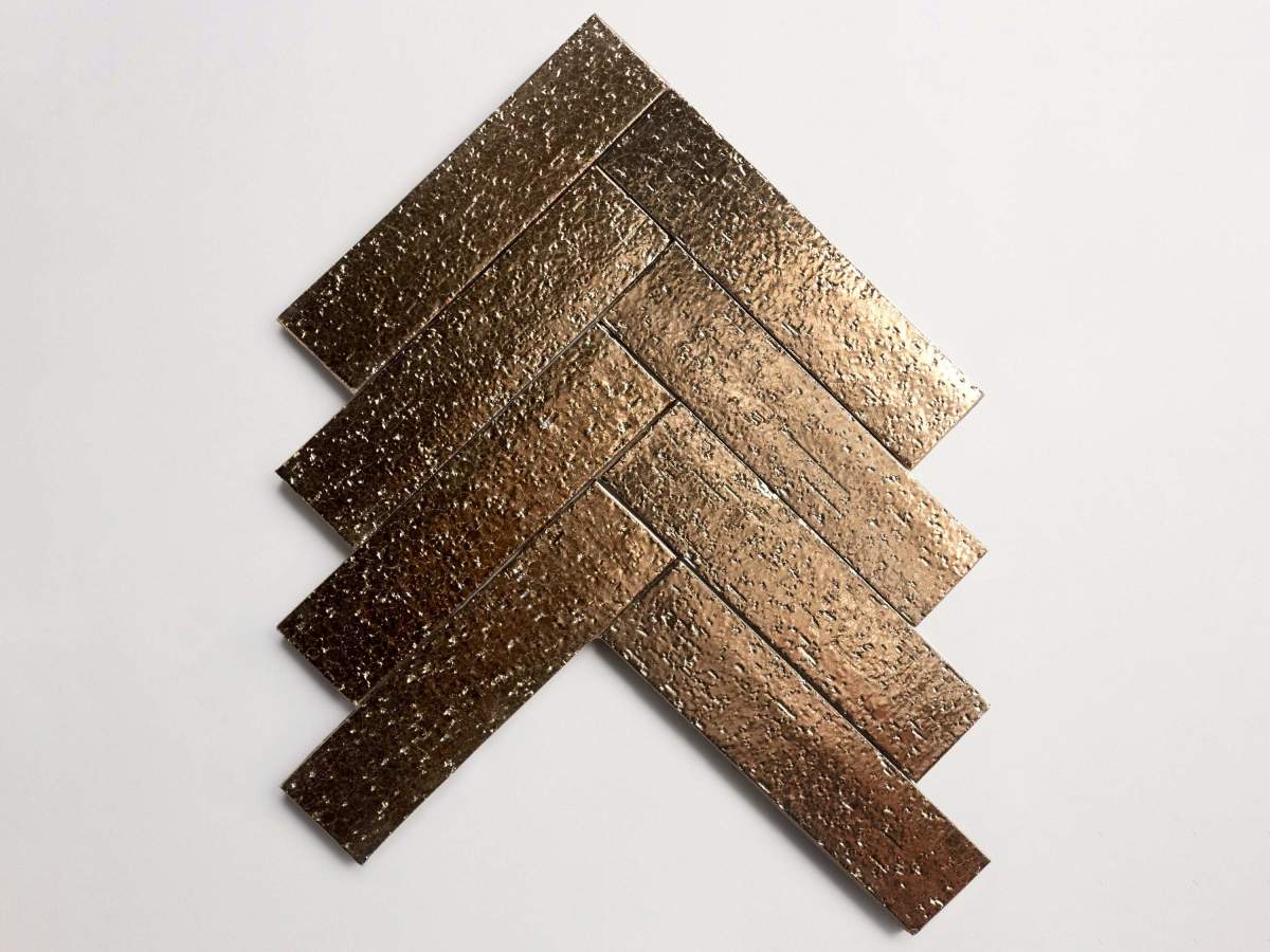 Modern farmhouse glazed brick subway bronze gloss tile.