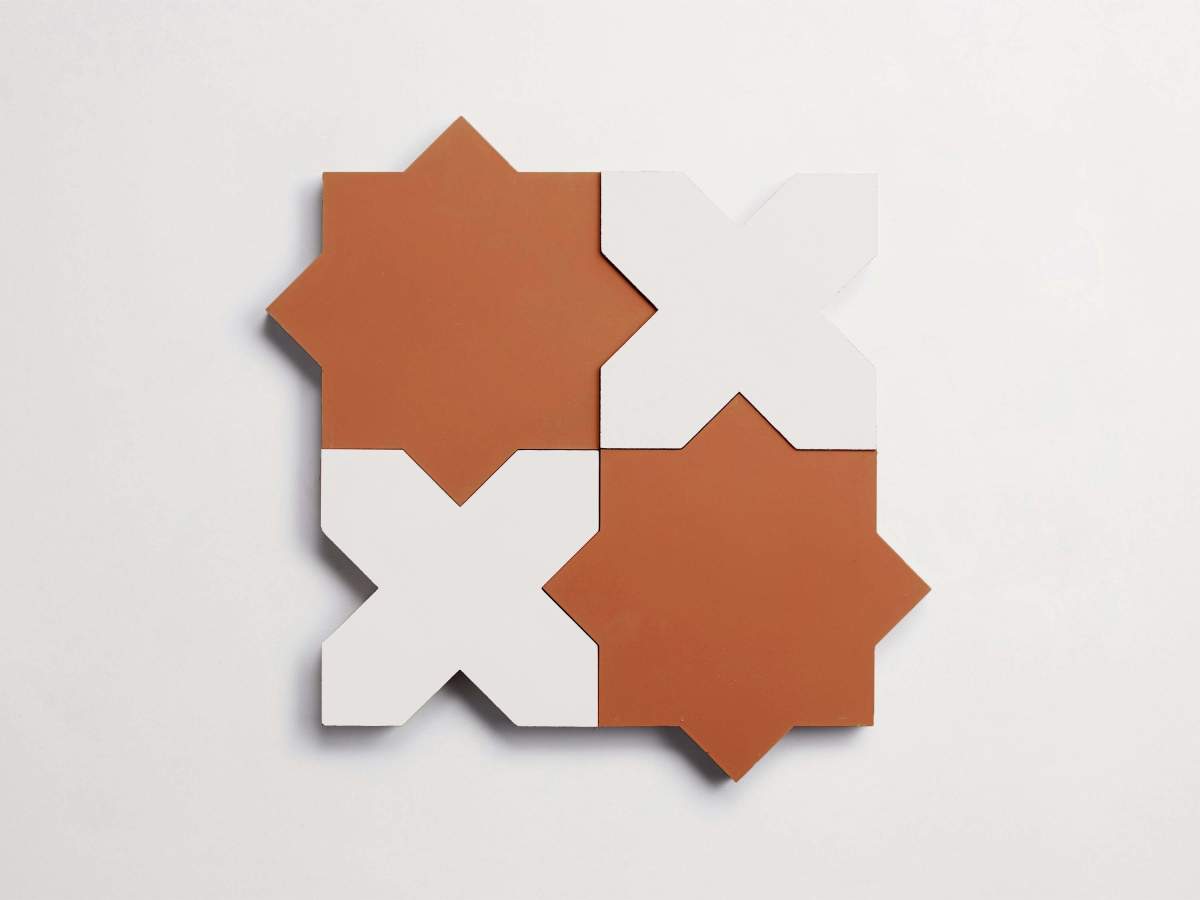 Tile cement pavimenti flowerpot star + white cross.