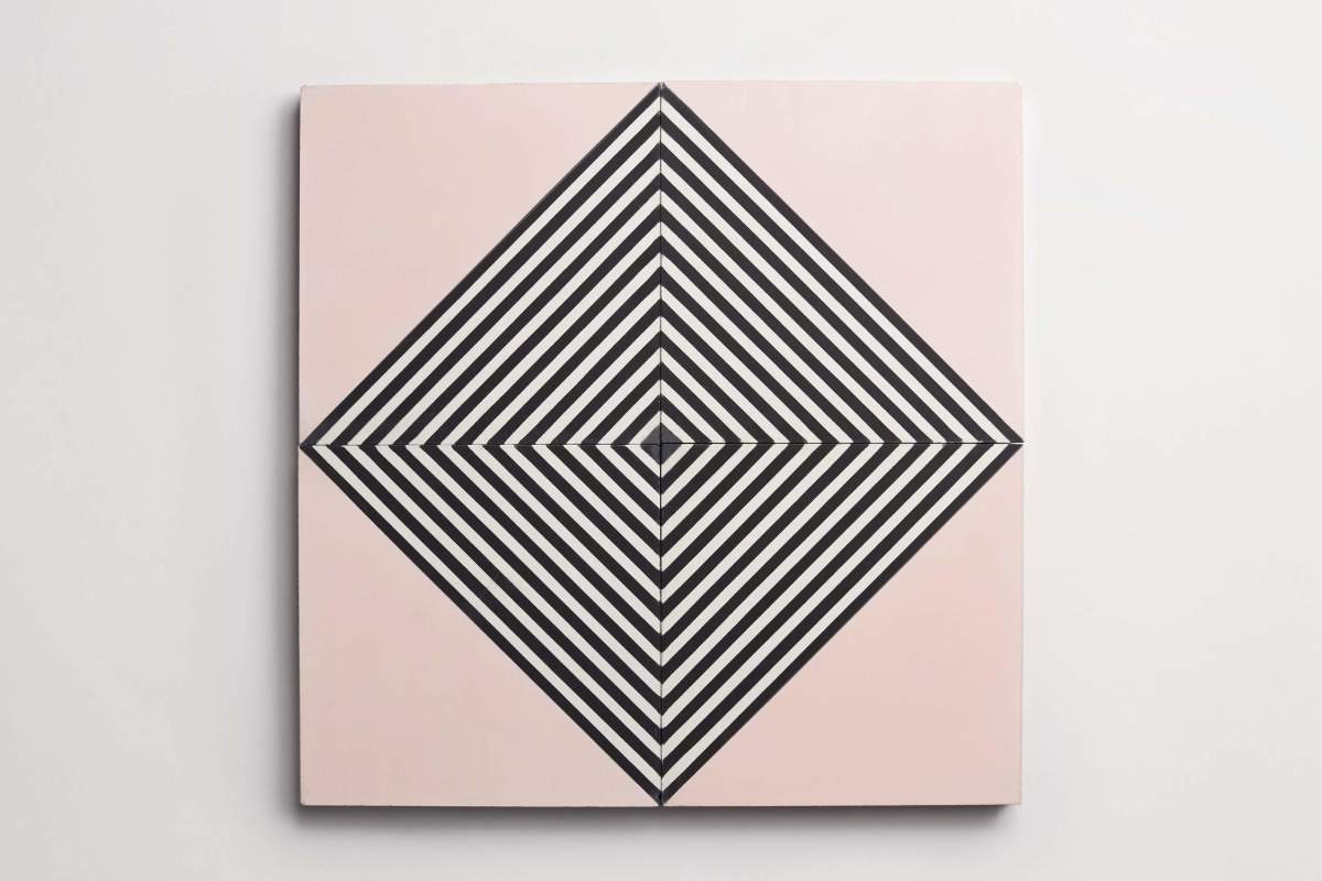 Tile concrete cement faceted square pink black white.