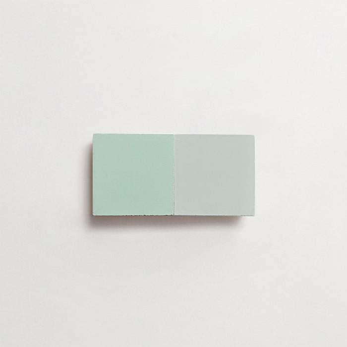 cement: mythology checkerboard | flanders | grande | matte | | matte | duo | celadon + ru | sample ~ 2"x2"x⅝"