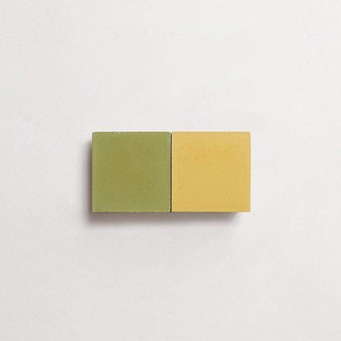 cement: mythology checkerboard | oz | grande | matte | duo | duckling + olive | sample ~ 2"x2"x⅝"