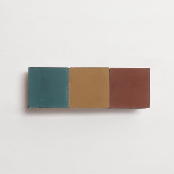 cement: mythology checkerboard | dartmoor | blade | matte | trio | chestnut, forest + army | sample ~ 2"x2"x⅝"