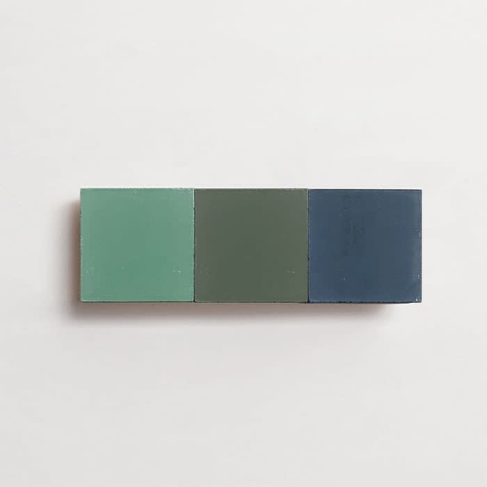 cement: mythology checkerboard | foxlgove | baguette | matte | trio | kelly, leaf + federal blue | sample ~ 2"x2"x⅝"