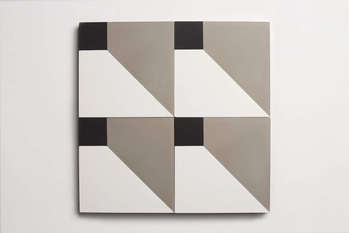 Tile concrete cement cubicon slant white metal black.
