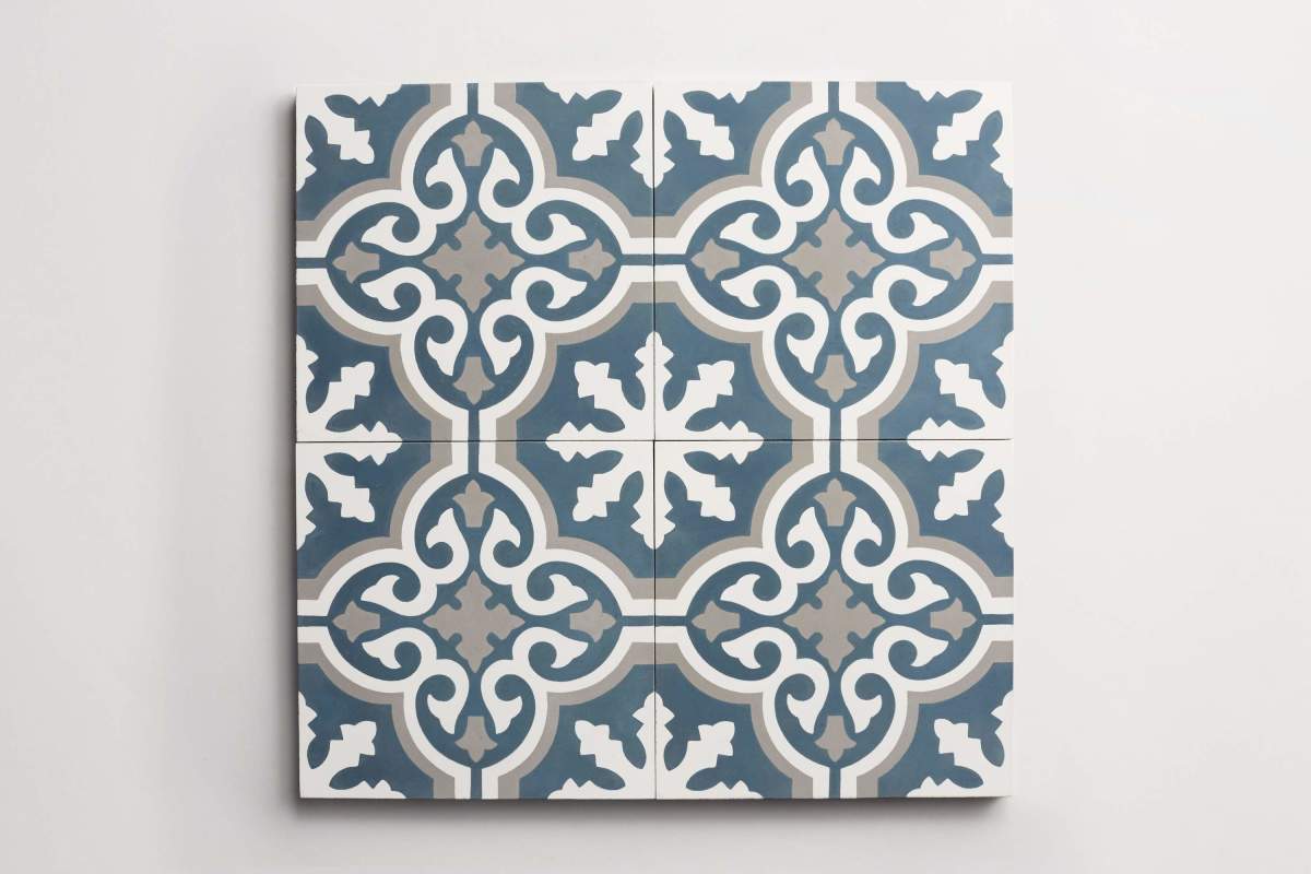 Tile cement cigar shop federal blue white metal.