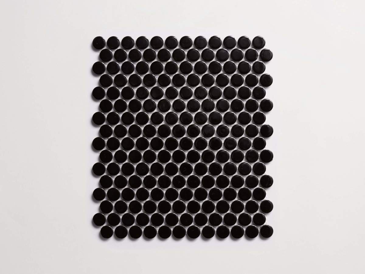 Tile ceramic penny round black gloss.