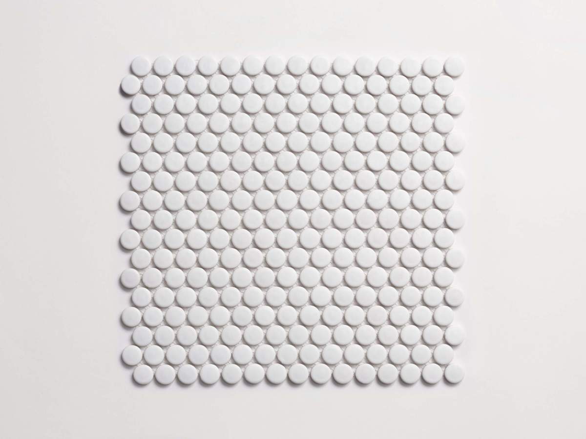 Tile white penny round ceramic matte.
