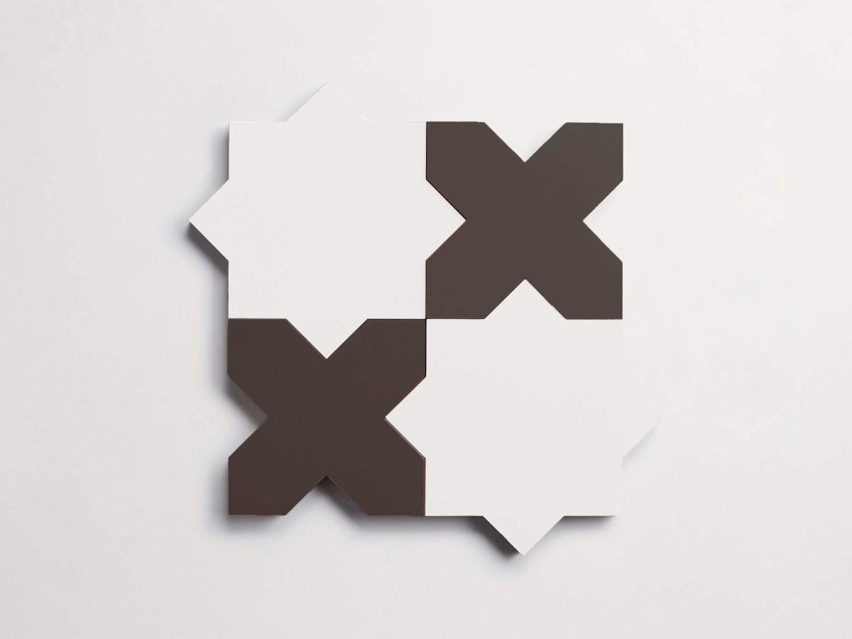 Tile cement pavimenti white star + charcoal cross.
