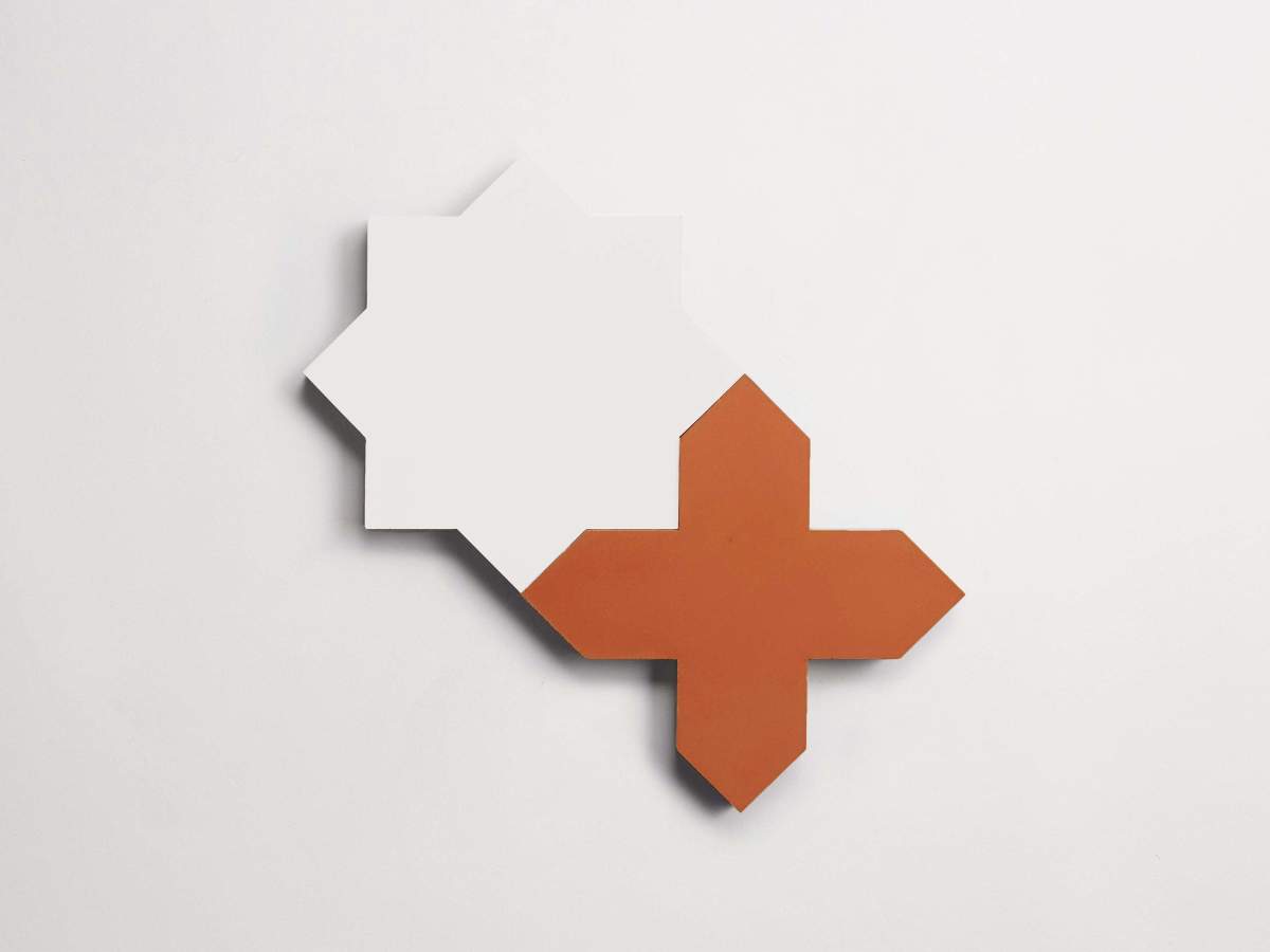 Tile cement pavimenti white star + flowerpot cross.