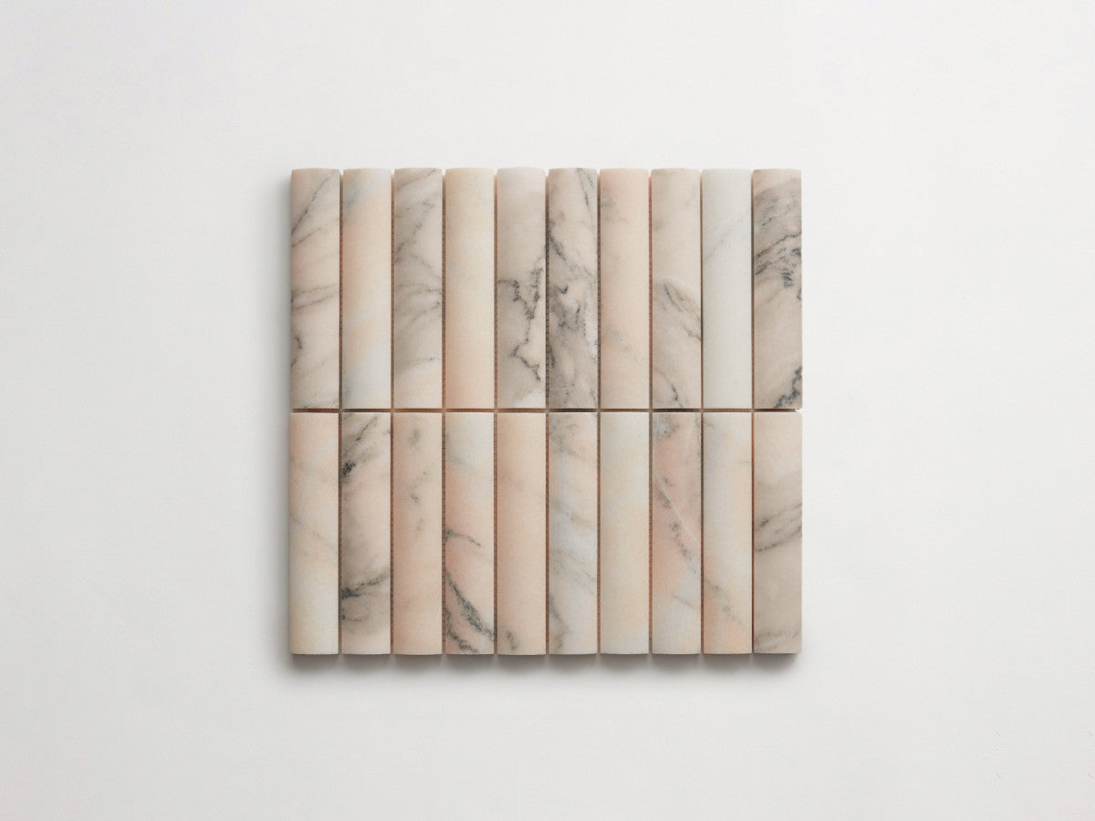 Lapidary mosaic rounded tile sheet pink/grey 6 x 1.25.