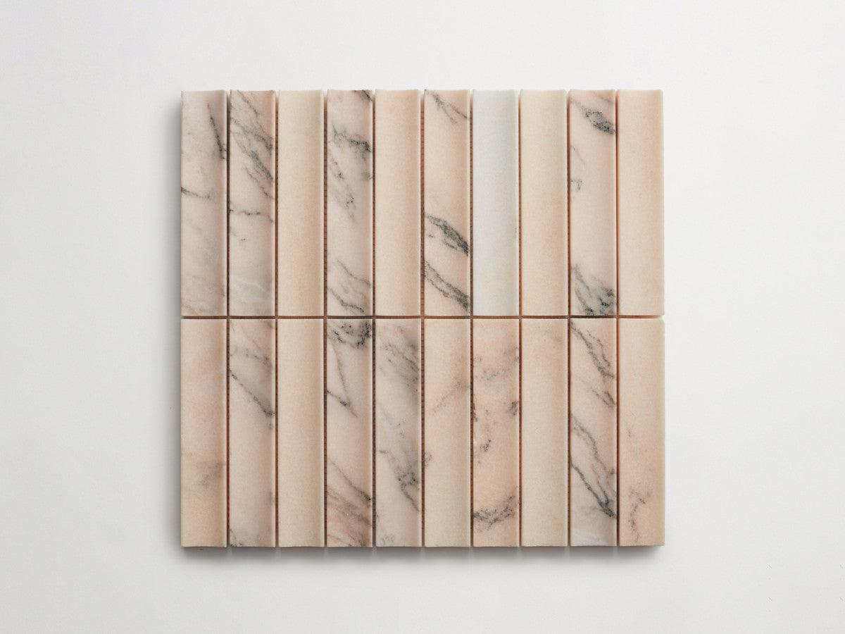 Lapidary mosaic fluted tile sheet pink/grey 6 x 1.25.