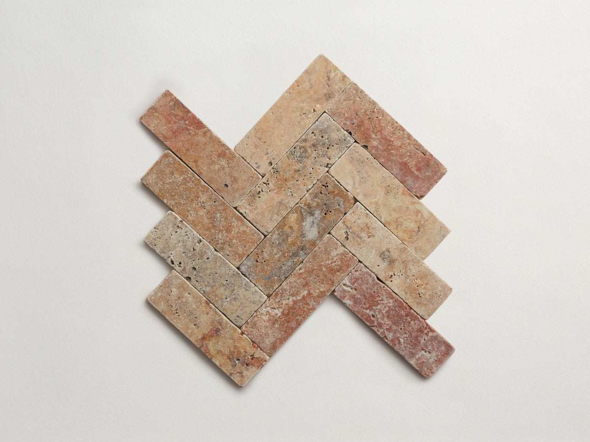 Pantry pavers tumbled travertine 2x6 pumice tile.