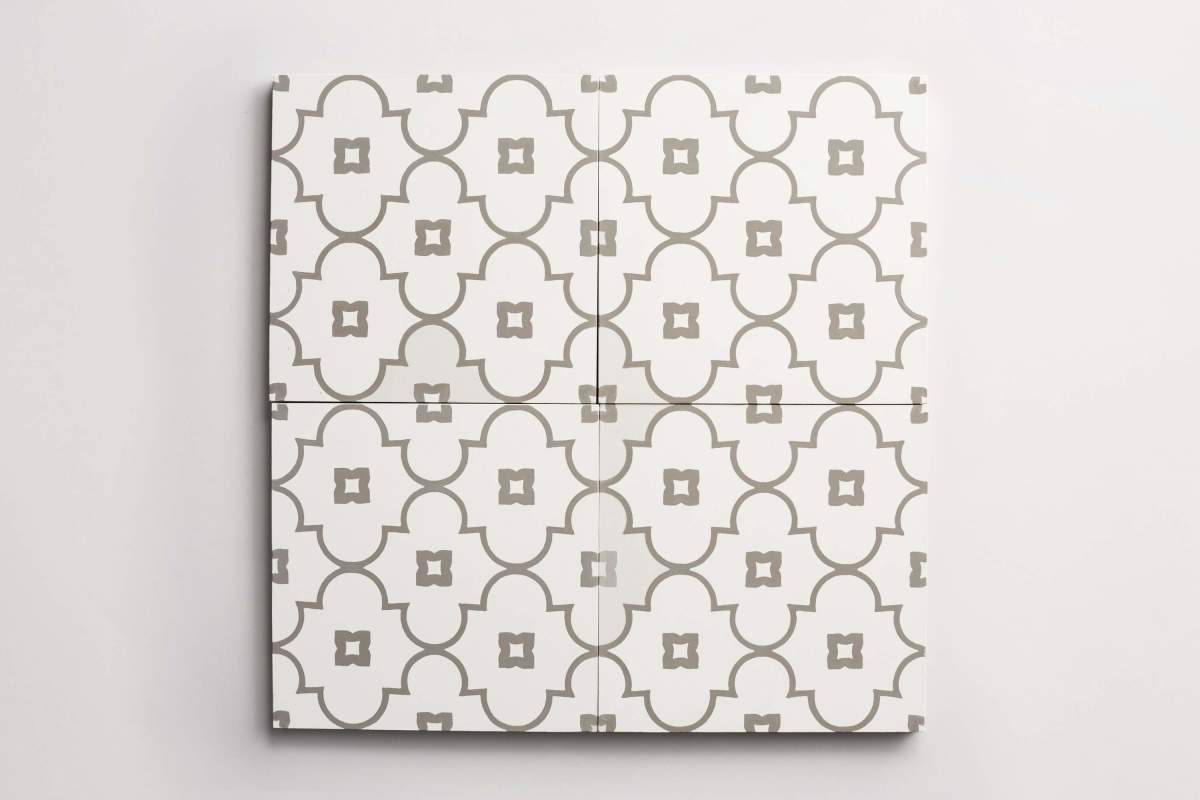 Tile cement moroccan 2 petite arabesque white metal.