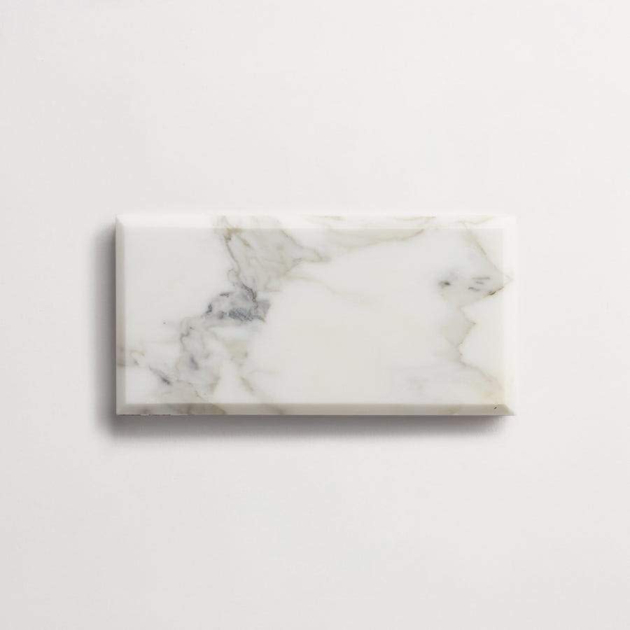 clé lapidary: legacy | beveled subway | honed | calacatta gold | sample ~ 3"x6"x⅜"