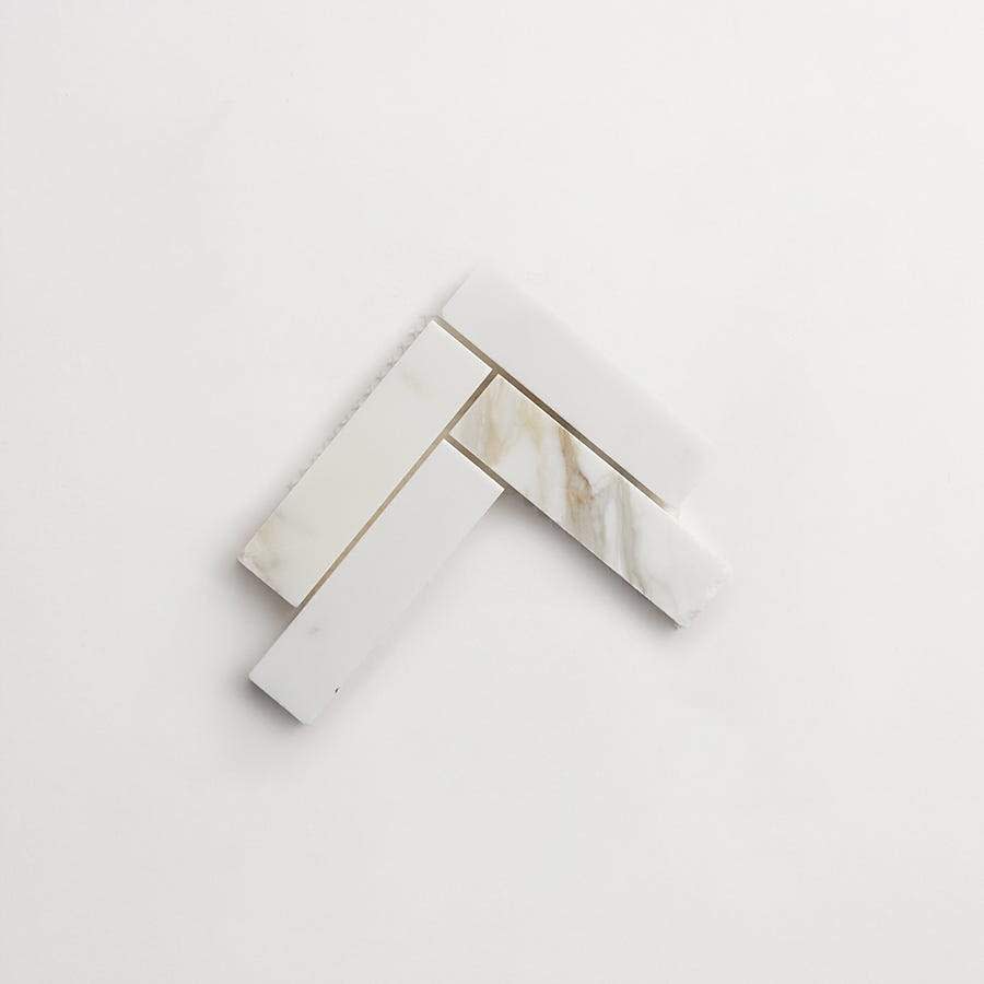 clé lapidary: legacy | herringbone mosaic sheet | honed | calacatta gold | sample ~ 1"x3¾"x⅜"