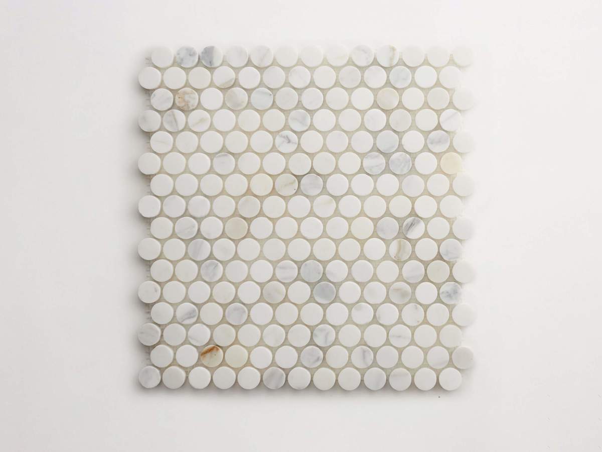 Premier Stone Tile honed white gold marble round ¾ x ¾.