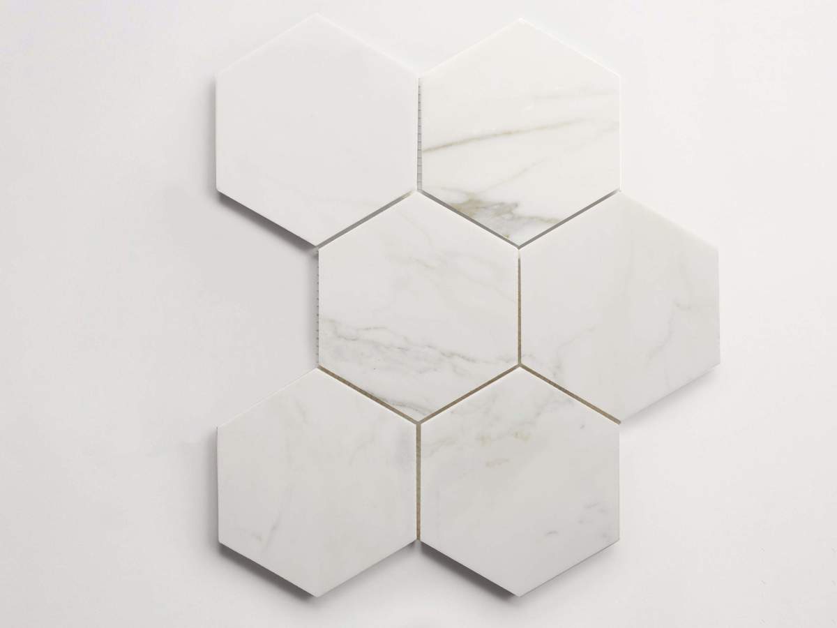 Premier Stone Tile honed white gold marble hex 5¾ x 5.