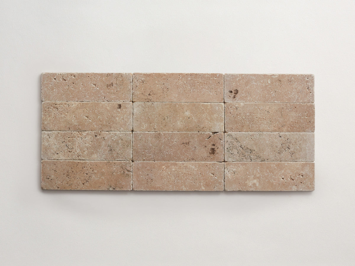 Pantry pavers tumbled travertine 2x6 sand tile.