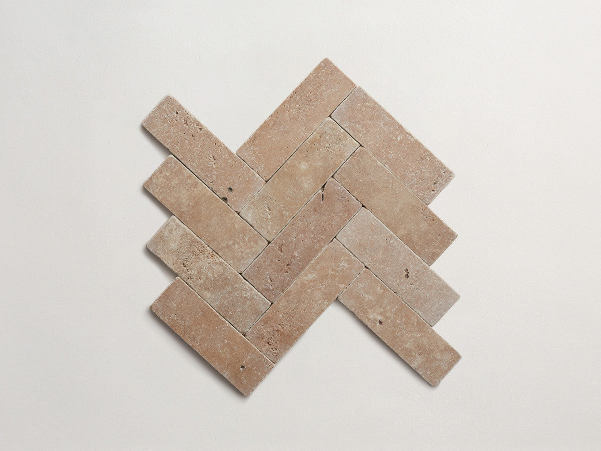 Pantry pavers tumbled travertine 2x6 sand tile.