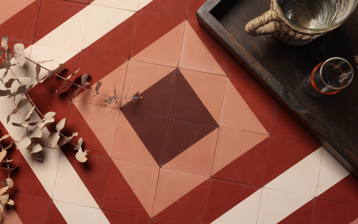 cement: clé + serena dugan studio | fuego mural | chestnut, rouge, flame + paste ~ 4"x4"x⅝"