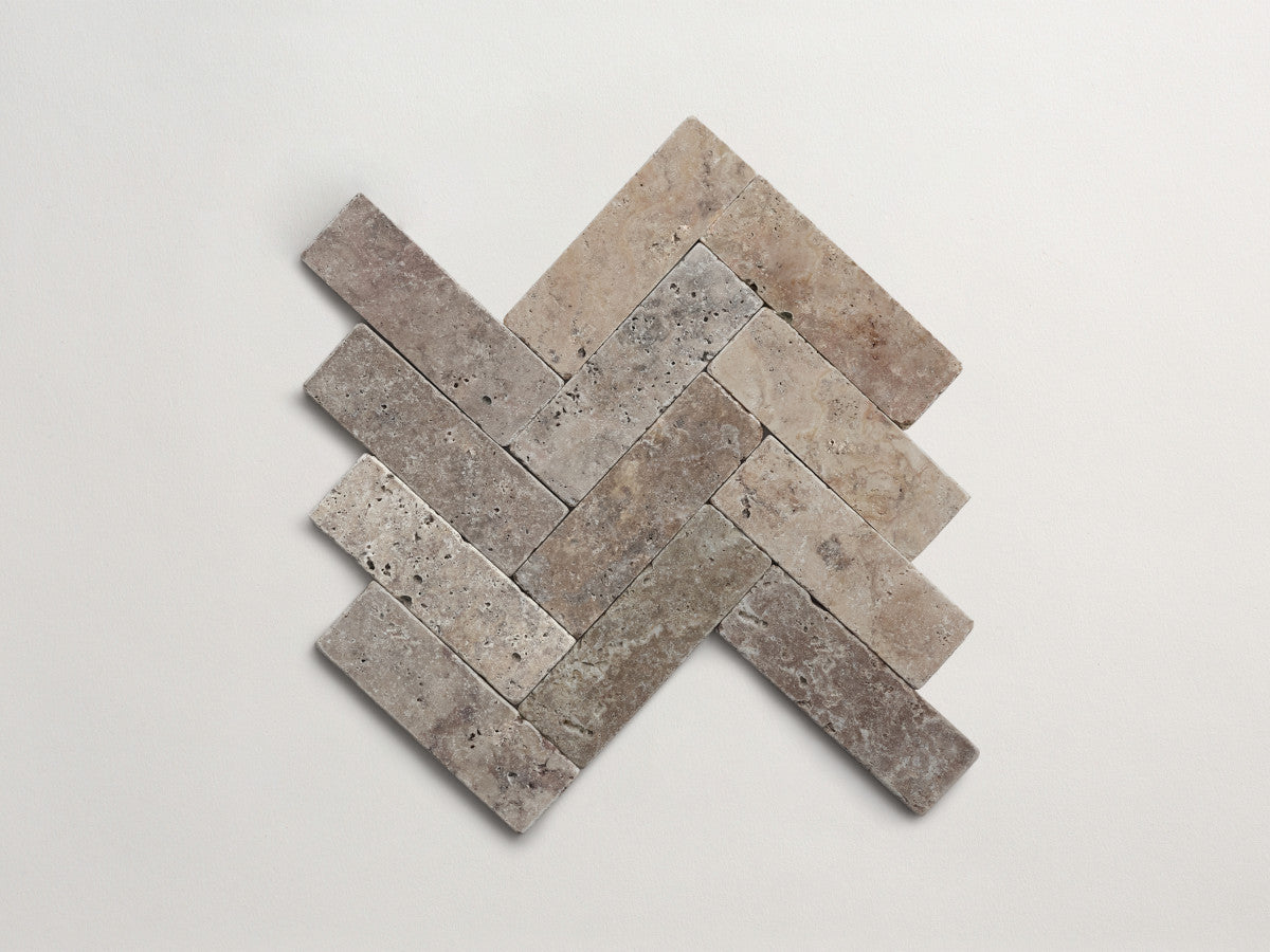 Pantry pavers tumbled travertine 2x6 shale tile.