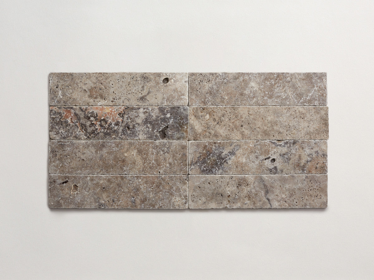 Pantry pavers tumbled travertine 3x12 shale tile.