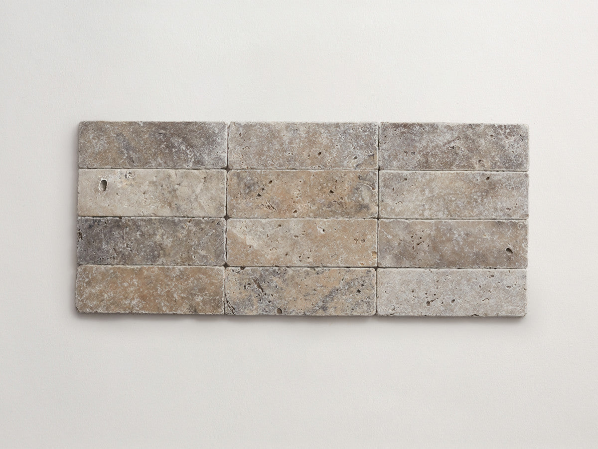 Pantry pavers tumbled travertine 2x6 shale tile.