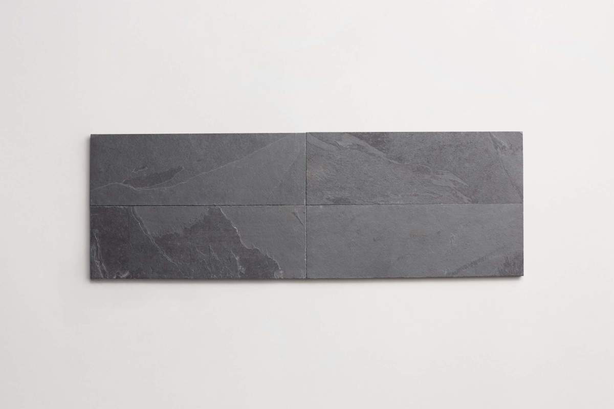 Tile natural stone slate small plank 4x12 grey.