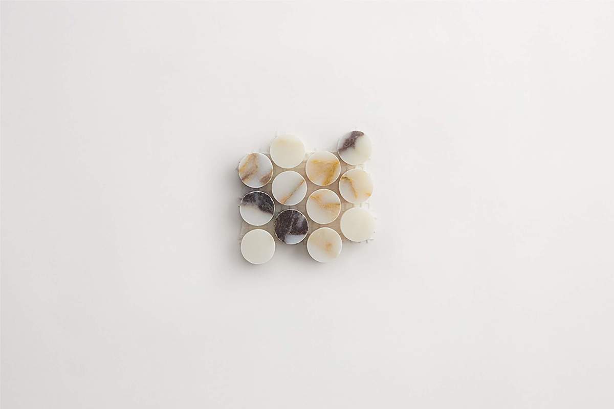 Calacatta viola penny round sheet.