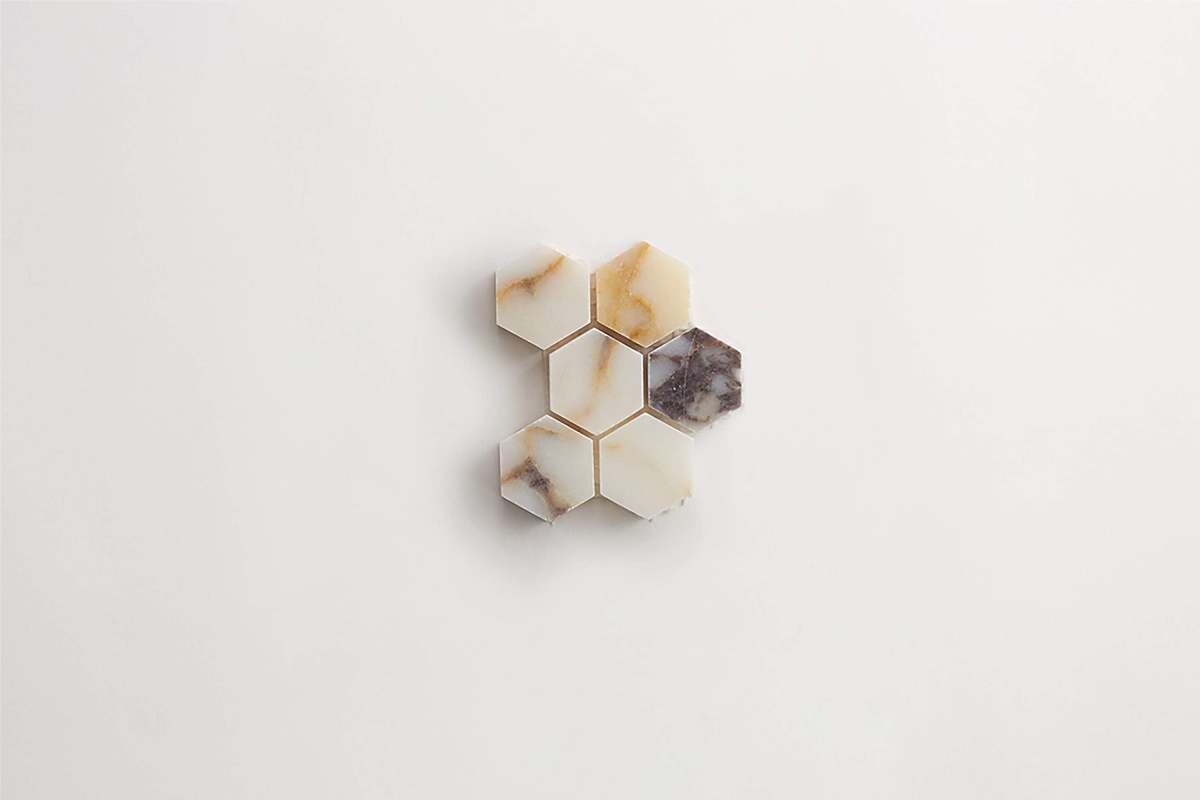 Calacatta viola marble hex mosaic sheet 1 x 1.125.