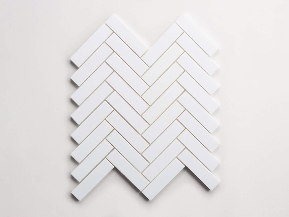 Tile thassos white stone herringbone sheet.