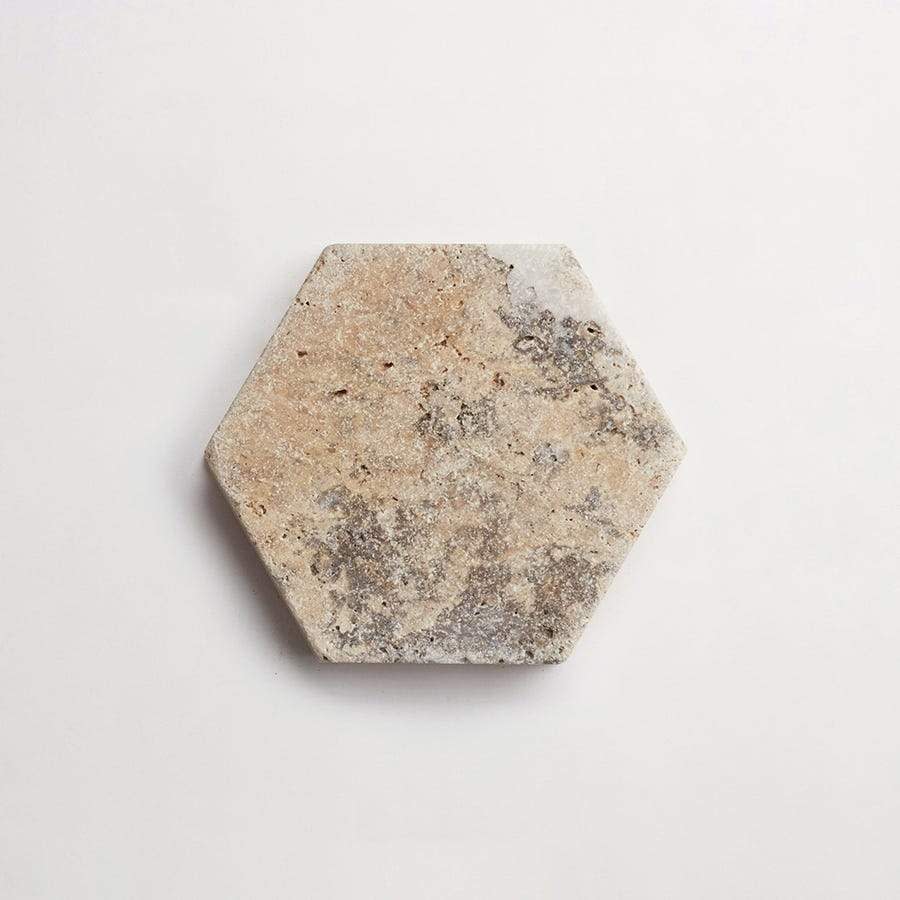 clé lapidary: pantry pavers | hex | tumbled | pumice | sample ~ 6"x6¾"x⅜"