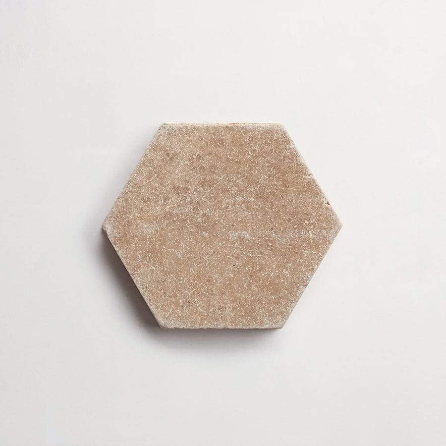 clé lapidary: pantry pavers | hex | tumbled | sand | sample ~ 6"x6¾"x⅜"