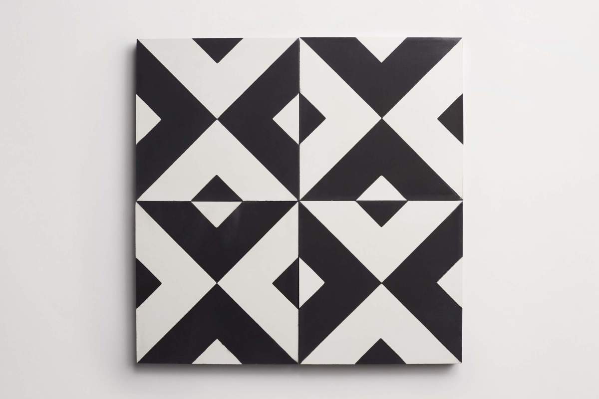 Tile concrete cement black and white checkered pattern.