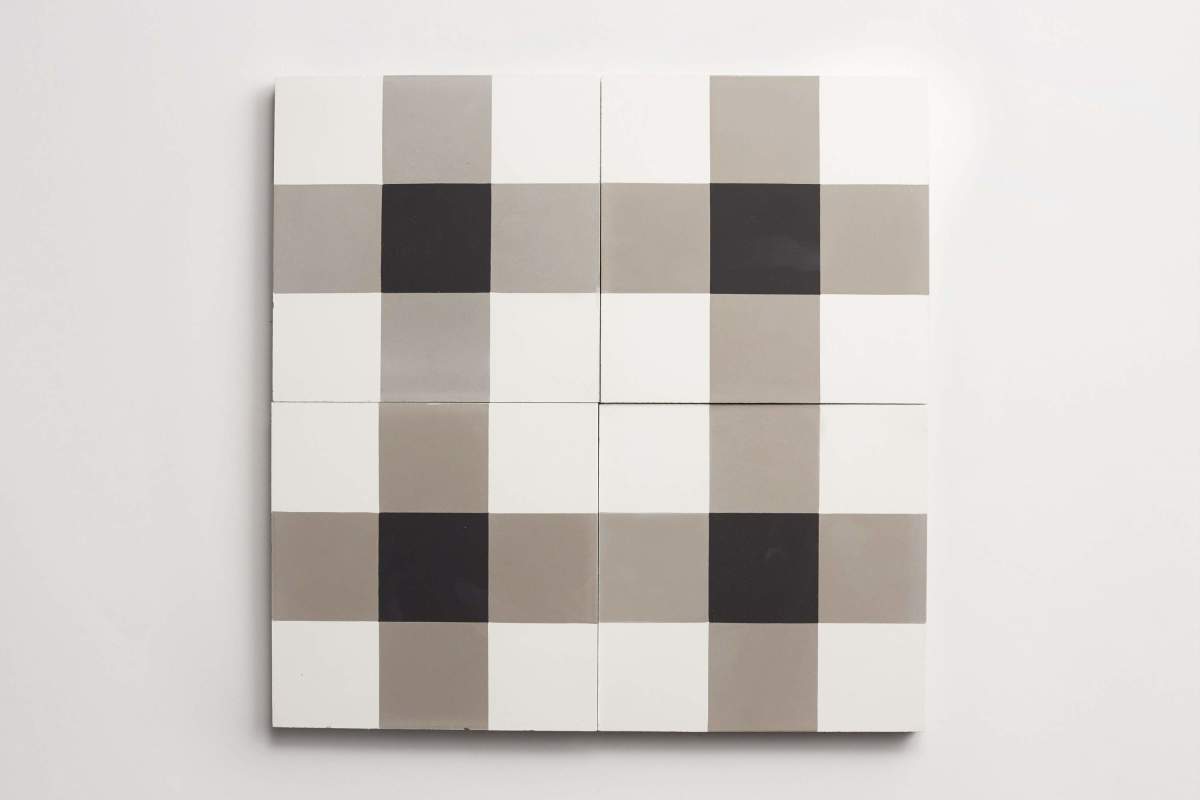 Tile concrete cement checkmate metal white black.