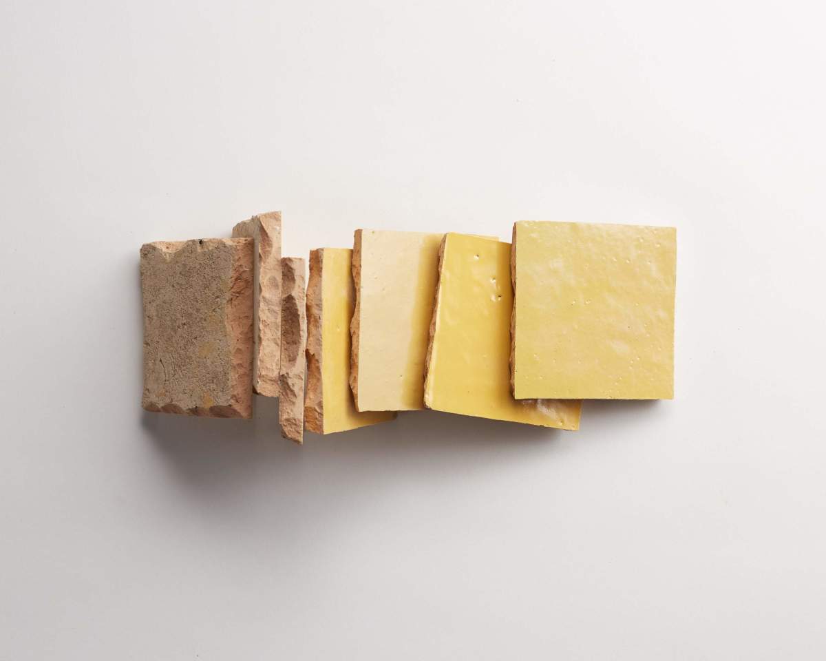 Yellow zellige tile indian saffron 4" square tile.
