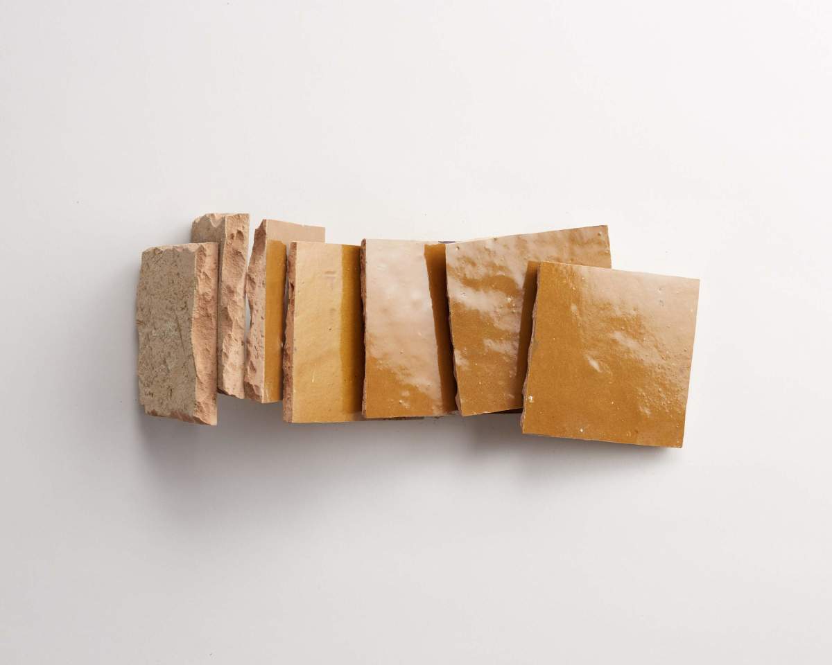 Zellige tile golden henna brown 4" square.
