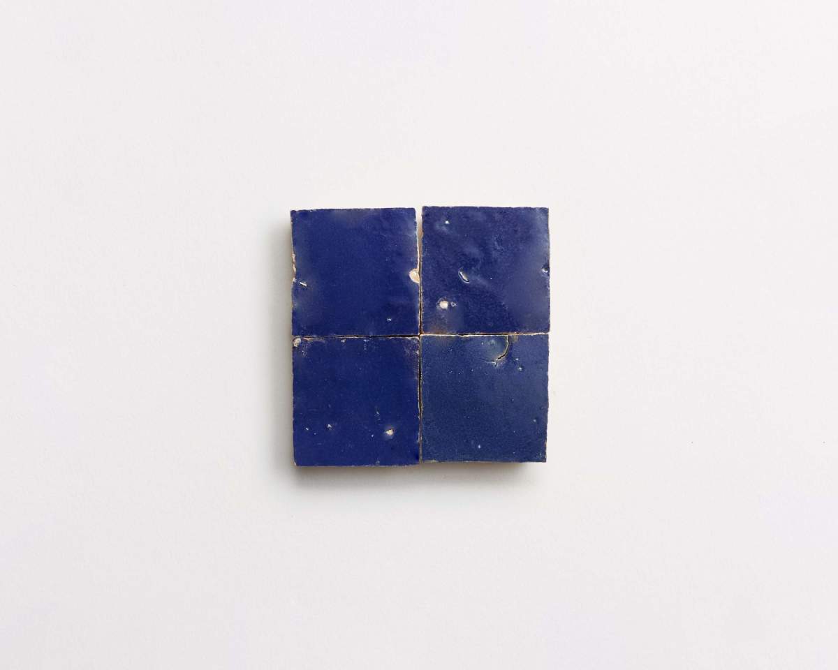 Zellige tile ancient sea dark blue 2" square.