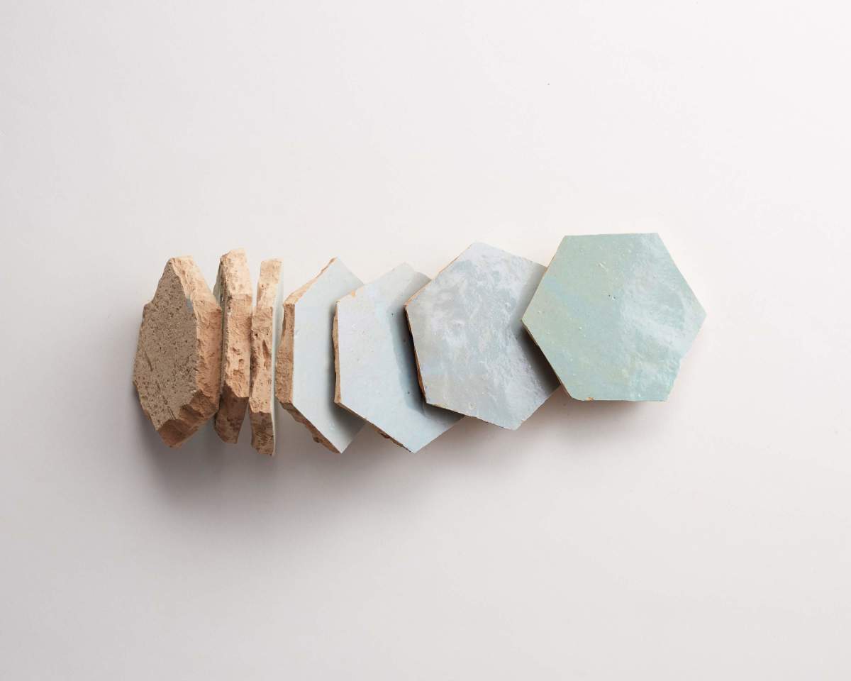 Soft green zellige tile tea ceremony hexagon.
